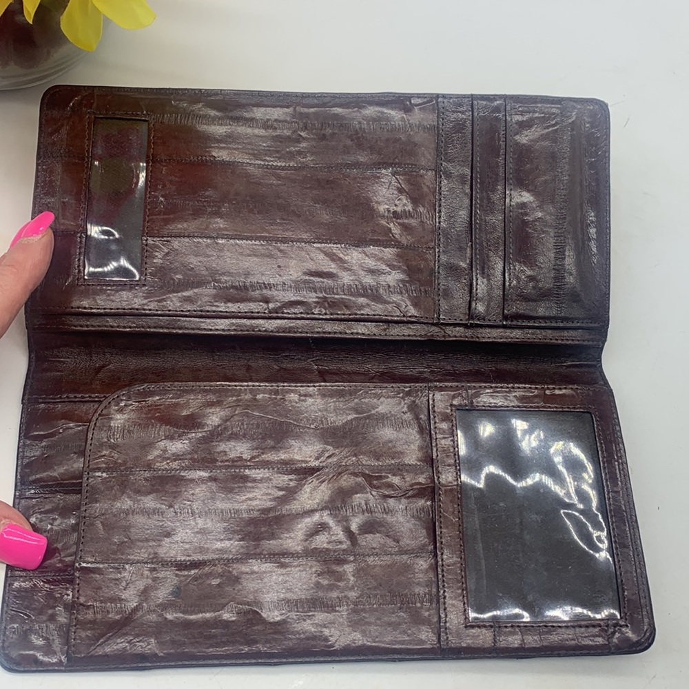 Eel skin Skin Dark Brown Travel Wallet - Picture 3 of 8